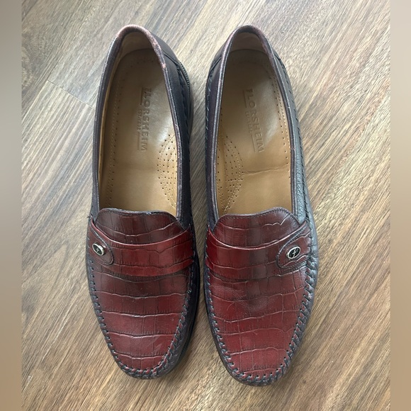FLORSHEIM Leather Burgundy Croc Embossed Moc-Toe Slip On Loafers Men’s Size 11 D - Picture 5 of 12